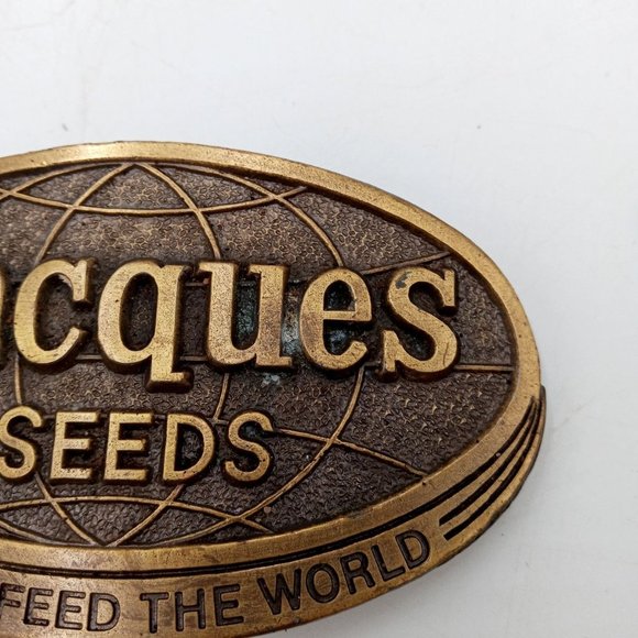 Farmers Feed The Works Belt Buckle Jacques Seeds 1977 Vintage Country Western - Picture 4 of 7